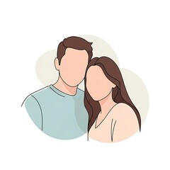 Minimalist portrait of young couple standing together against soft circular background art