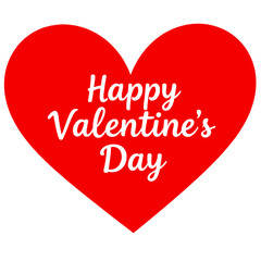 Solid red heart with happy valentines day typography isolated on white background for romantic holiday greeting and print designs