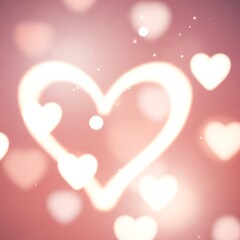 Abstract background featuring large glowing heart shape surrounded by small blurred bokeh effects
