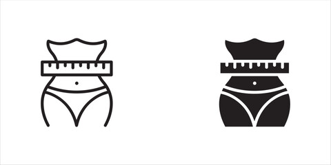 Measurement Size of Circumference Waist with Tape Icon SET. Slim Waistline with Measure Tape Linear Pictogram. Female Beauty Shape Concept Outline Icon. Editable Stroke. Isolated Vector Illustration.