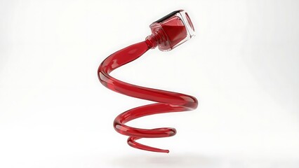 Red nail polish spilling from bottle in a spiral shape