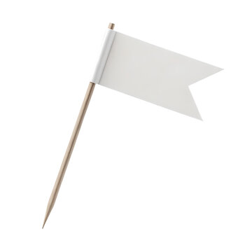 Small white pennant flag on wooden toothpick, PNG with alpha channel