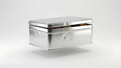 Silver Tin Box with Dent Marks and Open Lid metal container