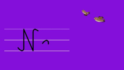 N letter writing like nightingale color cartoon animation. A compatibile part of the alphabet serie. Handwriting educational style for children. For education movies, presentation, learning alphabet.