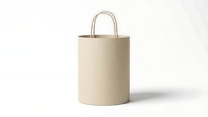 Simple beige cylindrical paper shopping bag with handles