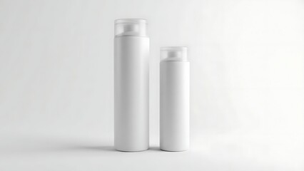 Two White Cylindrical Bottles with Transparent Caps