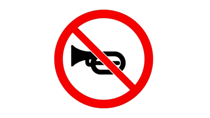 No horn blowing sign with red circle and line through black trumpet