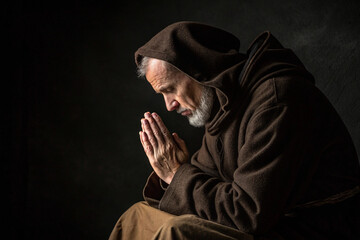 Folded Hands on Knees in Low-Key Lighting Symbolizing Lenten Humility
