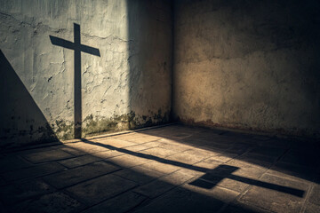 Shadowy Cross Projection on Wall Symbolizing Lenten Presence