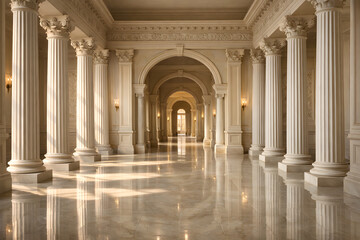 Obraz premium Elegant corridor with arched ceilings and classical columns