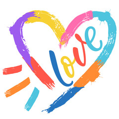 Word love in watercolor heart. Vector design for Valentines Day cards, banner, poster, holiday invitation, print