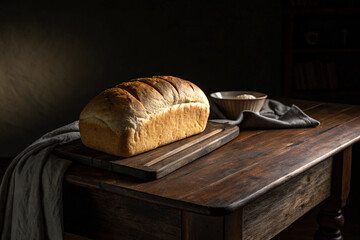 Single Bread Loaf on Dark Table Symbolizing Lenten Fasting