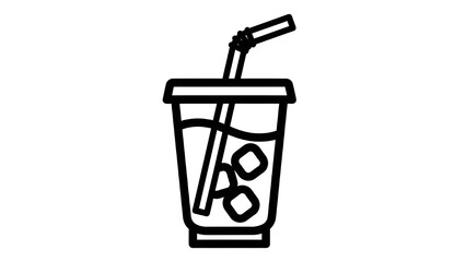 Refreshing cold drink with ice cubes and straw in a cup