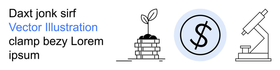 Fototapeta premium Finance, investment, research, innovation, business strategy, biology. Plant sprouting on coins, dollar sign and microscope. Finance and investment concepts are