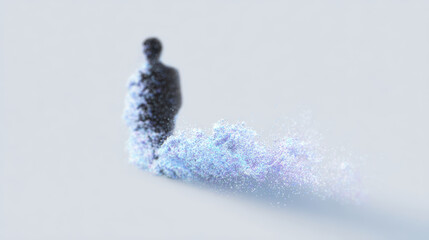 Digital intelligence shapes future of innovation as human figure dissolves into particles symbolizing evolving digital literacy and transformation