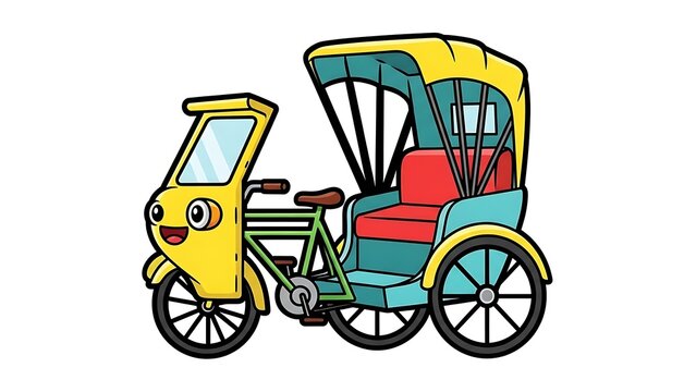 Colorful Cartoon Rickshaw Vehicle Illustration.