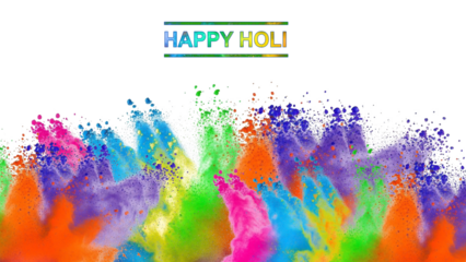 A vibrant Holi celebration with colorful powder on a black background on transparent background