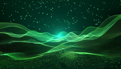 digital green particles wave and light abstract background with shining dots and stars abstract wallpaper art backdrop concept