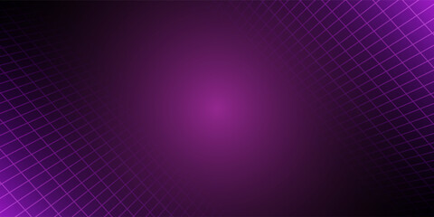 Purple glowing neon wireframe background. Shining checkered vertical grid planes in perspective. Retro futuristic depth wallpaper. Arcade game sci fi matrix surface backdrop for poster, banner. Vector © Dul