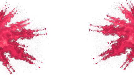 A vibrant pink powder explosion on a transparent black background with copious amounts of pink smoke on transparent background