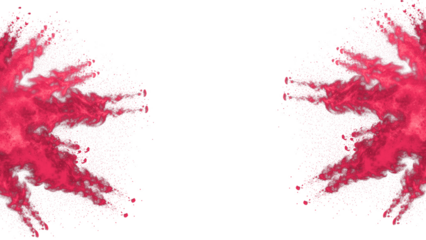 A vibrant pink powder explosion on a transparent black background with copious amounts of pink smoke on transparent background