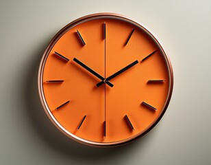 modern wall clock with orange accents on minimalist background