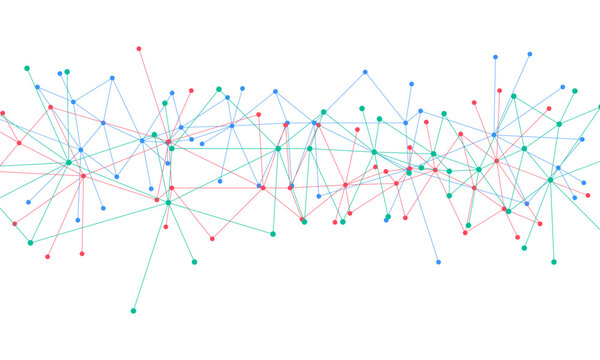 Abstract network illustration with interconnected nodes and colorful connecting lines