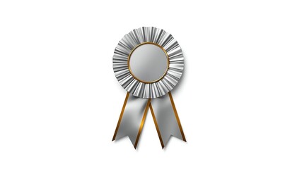 A shiny silver award ribbon with gold accents on a white background