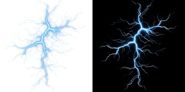 Blue Lightning Bolt Strike Electrical Discharge  on transparent background