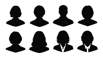 Collection of silhouettes of people heads and shoulders
