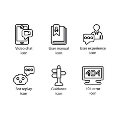 Fototapeta premium Video chat, User manual, User experience, Bot replay, Guidance, 404 error, Help center, icon