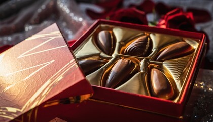 Box of assorted chocolates with red roses