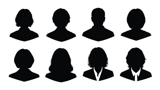 Collection of silhouettes of people heads and shoulders