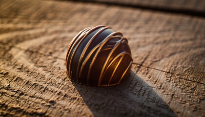 Chocolate truffle on wooden surface
