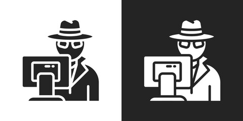Cybercrime Icon In Black And White Glyph Style