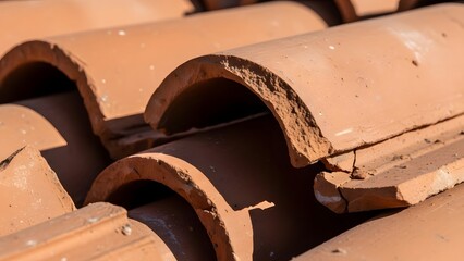 Close Up Terracotta Roof Tiles With Weathered Edges And Rustic Texture clay