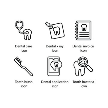 Dental care, Dental x ray, Dental invoice, Tooth brash, Dental application, Tooth bacteria, icon