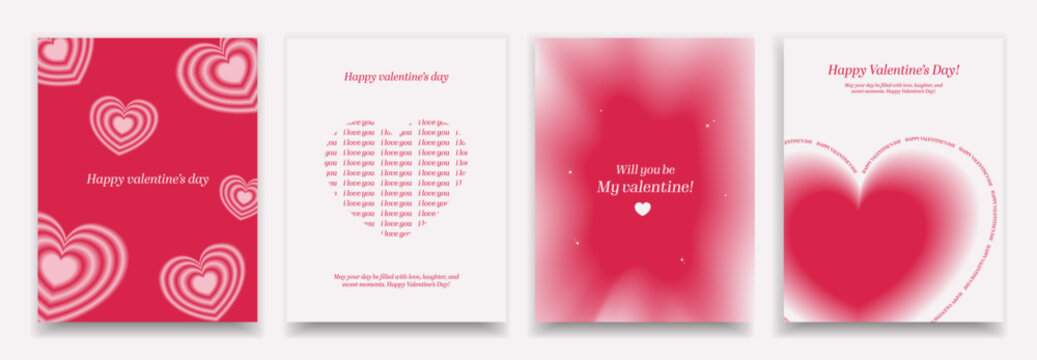 Happy valentine's day Minimal pink Card Set with Soft Hearts and Floral Hearts, vector illustration.