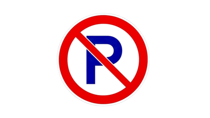 No parking sign with red circle and blue letter