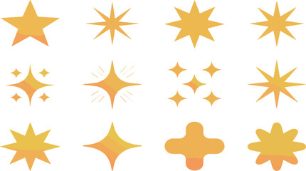 Gold Star Outline Icon Set  Sparkle, Award, and Shiny Sticker