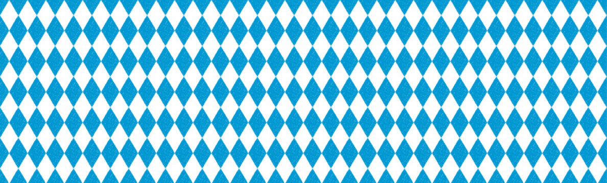 Blue and white Bavarian diamond pattern. Classic Oktoberfest background. Pattern of blue rhombus with texture.