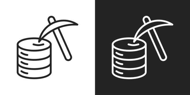Data Mining Icon In Black And White Line Style