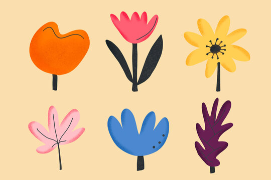 Whimsical floral illustration in modern folk art style