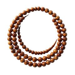Circular Arrangement of Traditional Wooden Prayer Beads or Tasbih Isolated on White for Islamic Spiritual Practice