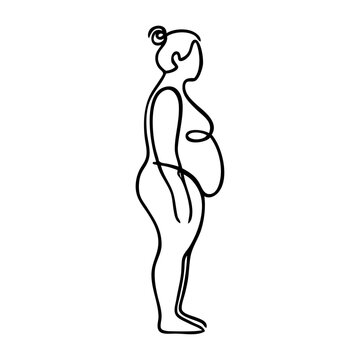 Dibujo sencillo con l&iacute;neas de mujer desnuda con sobrepeso de pie