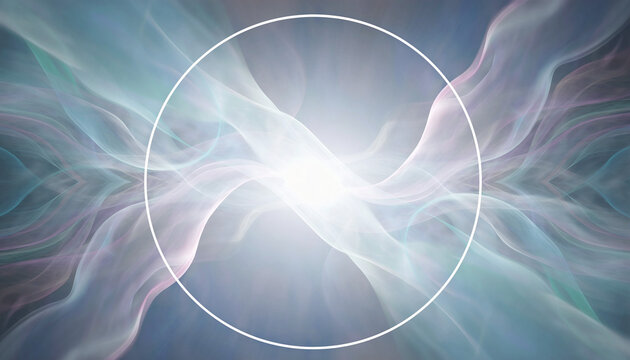 Mystic fluid background with white circle frame　中央に白い円がある幻想的な流体と光の背景　デジタルイラスト