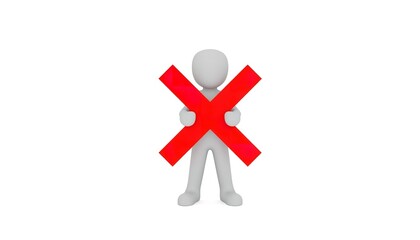 Obraz premium A 3D illustration of a person holding a large red X symbol