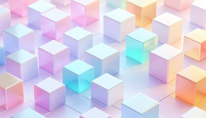 Abstract background of glowing pastel cubes　パステルカラーに光るキューブの抽象背景　デジタルイラスト