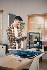 Fashion designer working in his home studio