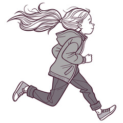 Fototapeta premium Girl running with long hair flowing behind her in a ponytail